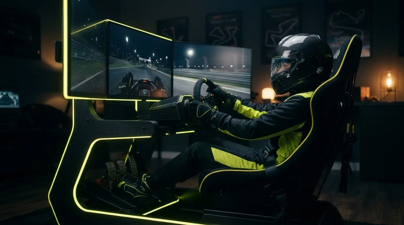 Professional driver in the Apex Static rig
